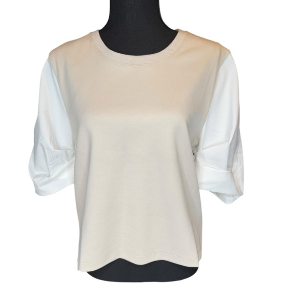 Athleta Tops - Athleta Puff Sleeve Tee Shirt | XS | Cream Beige & White | B Corp Certified 0117